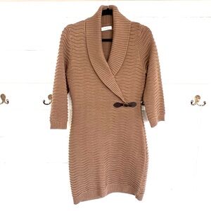 Calvin Klein Mock Wrap Wavey Knit Dress with Leather Buckle Detail. Size 2.